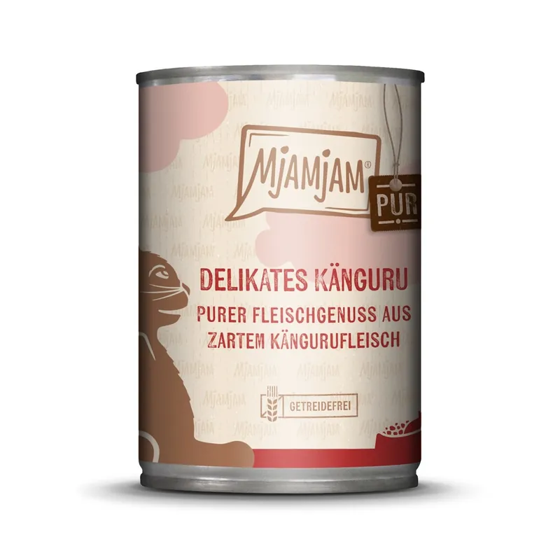Neu Im Sortiment Sparpaket 6 x 400 g Mjamjam Delikates Känguru purer Fleischgenuss aus zartem Kängurufleisch Katzen Nassfutter